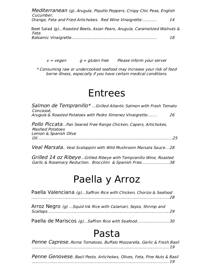 Award Winning Menu Tempranillo Restaurant   Dinner Winter 2021p2 