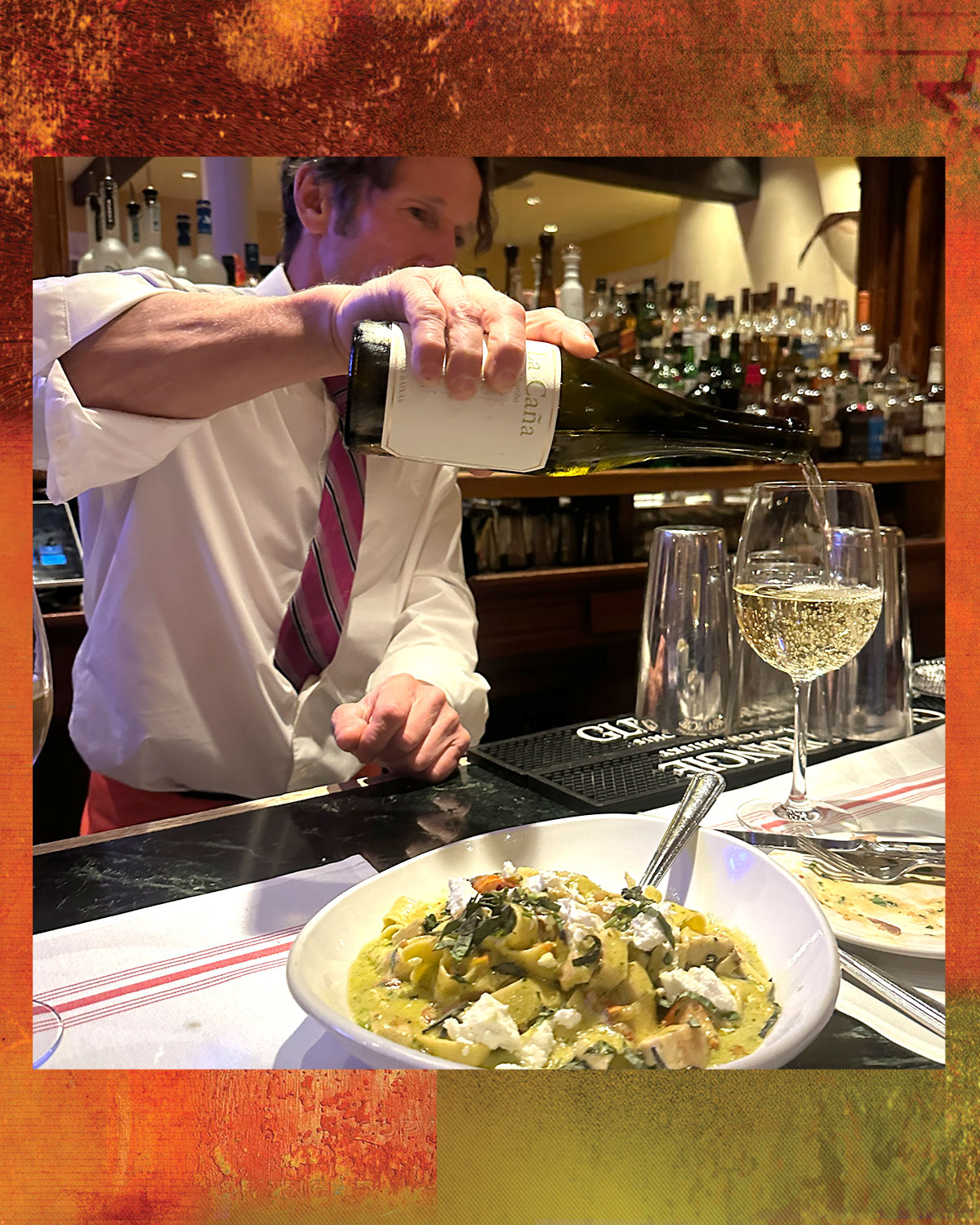 wine-and-pasta-please Bartender serving wine and pasta at the bar